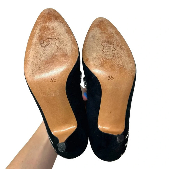 Lanvin Paris Vintage Black Satin Suede Rhinestone Band Bumps Size 35‎ / US 5 - Picture 8 of 8